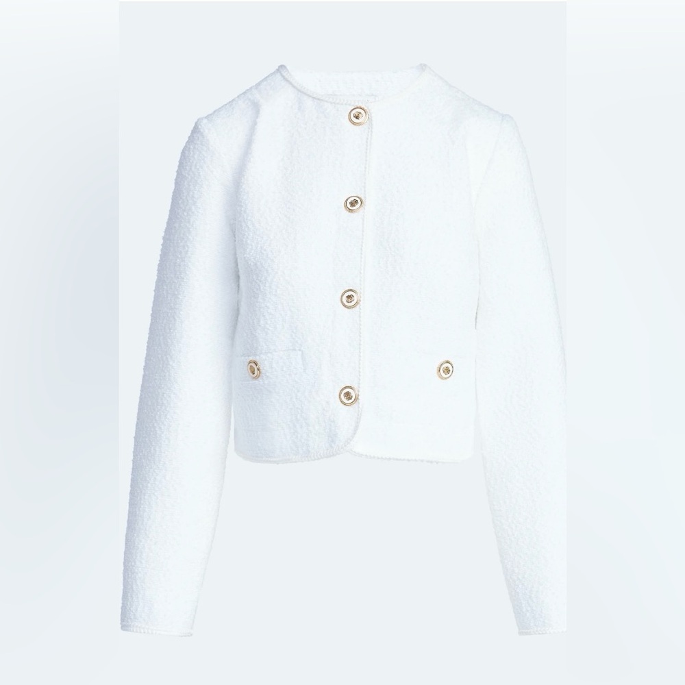 NWT Free Assembly Bouclé Crop Jacket XL Off White Gold Button Quiet Luxury